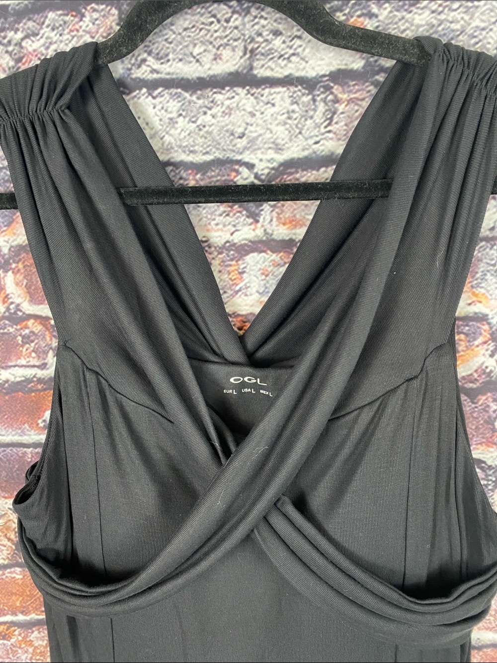 OGL Move Black Draped Built in Bra  V-Neck Fitted Classic Maxi Dress Sz L - Picture 11 of 12